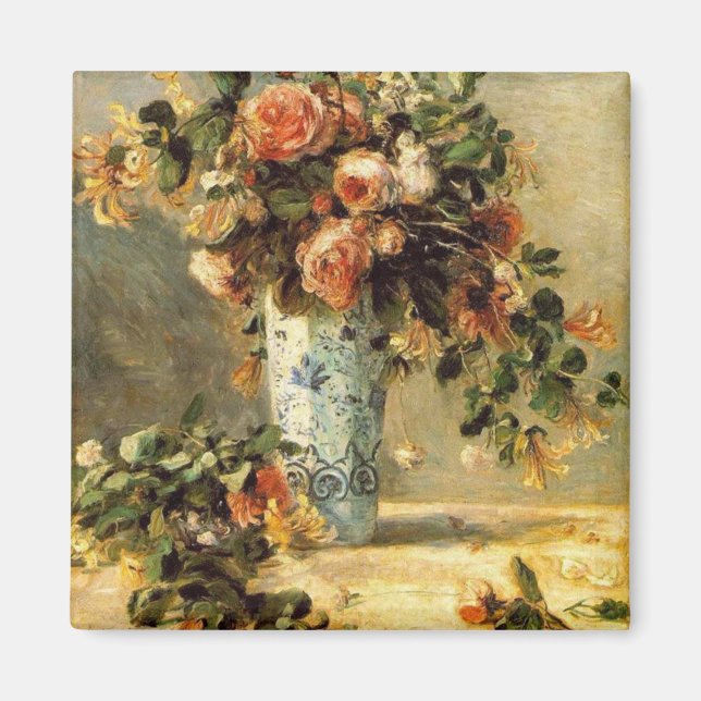 Renoir-Rose und Jasmine in einer Delft-Vase Magnet (Vorne)