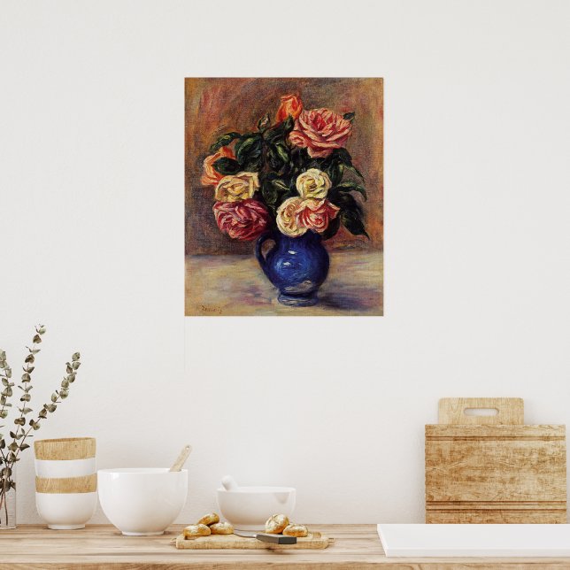 Renoir - Roses in a Blue Vase Poster (Küche)
