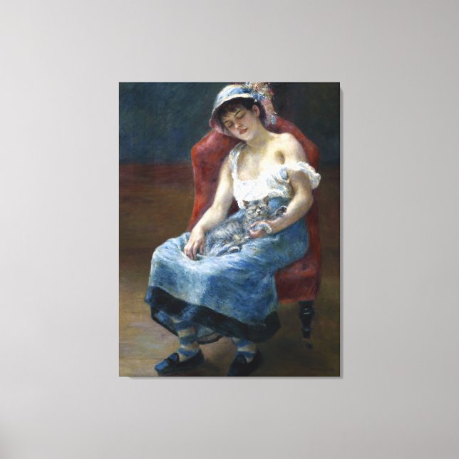 Renoir Schlafmädchen mit katzenklassischer Kunst Leinwanddruck (Vorderseite)