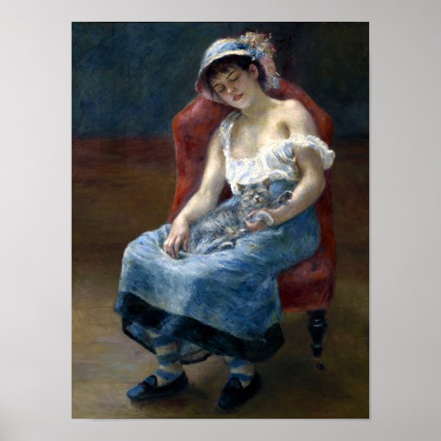 Renoir Schlafmädchen mit katzenklassischer Kunst Poster (Vorne)