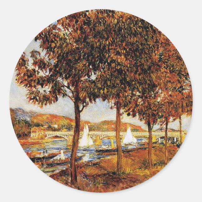 Renoir - The Bridge at Argenteil im Herbst, Runder Aufkleber (Vorderseite)
