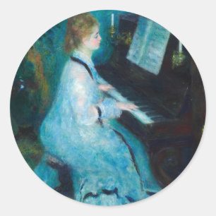 Renoir Woman Piano Musiker Runder Aufkleber