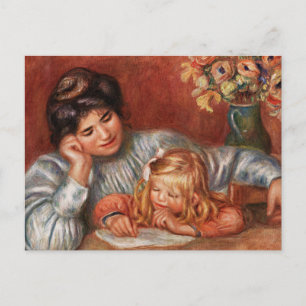 Renoir - Writing Lesson, famous painting Postkarte