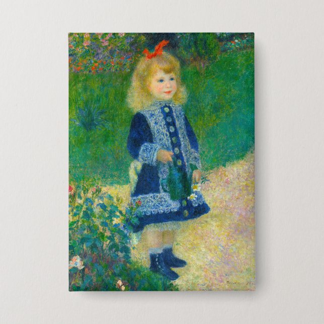 Renoirs kleines Mädchen in Blau mit Wasserabfluss Button (Vorderseite)