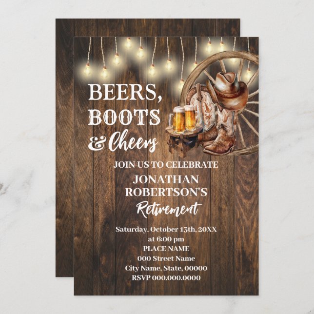 Rente Beers Boots & Cheers Western Party Einladung (Vorne/Hinten)