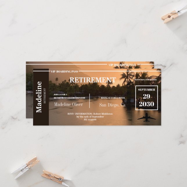 Rente Boarding Pass Tropical Sunset (Vorderseite/Rückseite Beispiel)