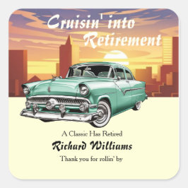 Rente Cruising Classic Retro Car City Party Quadratischer Aufkleber
