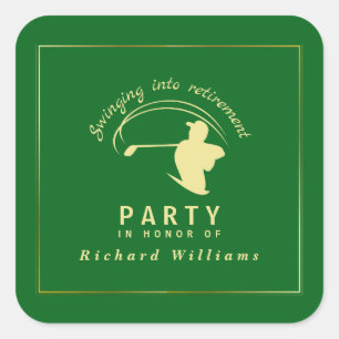 Rente Golf Party Classic Green Golden Player Quadratischer Aufkleber