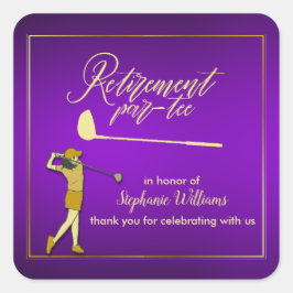 Rente Golf Party Klassisches Lila Goldenes Weibche Quadratischer Aufkleber