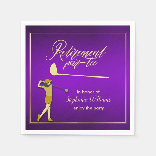 Rente Golf Party Klassisches Lila Goldenes Weibche Serviette (Vorderseite)