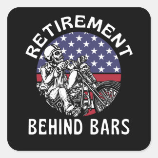 Rente hinter Bars Funny Motorrad Quadratischer Aufkleber