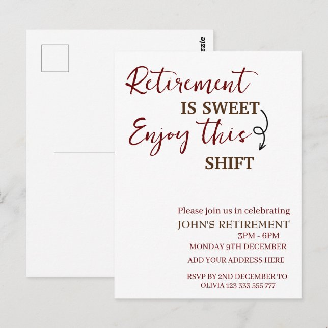 Rente ist süß genießen diese Umschichtung Rente Postkarte (Vorne/Hinten)