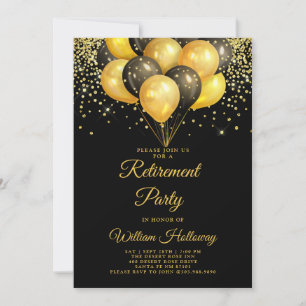 Rente Party Gold Black Balloons Black Einladung