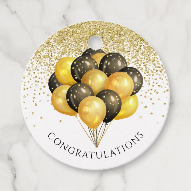 Rente Party Gold Black Balloons Geschenkanhänger (Vorderseite)