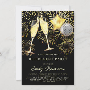 Rente Party Gold Black Confetti Champagne Einladung