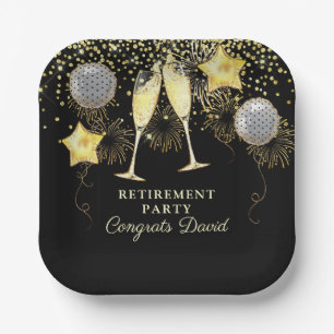 Rente Party Gold Black Confetti Champagne Pappteller