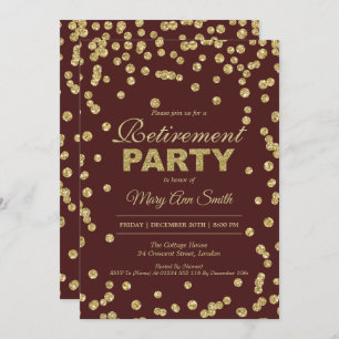 Rente Party Gold Burgund Glitzer Confetti Einladung
