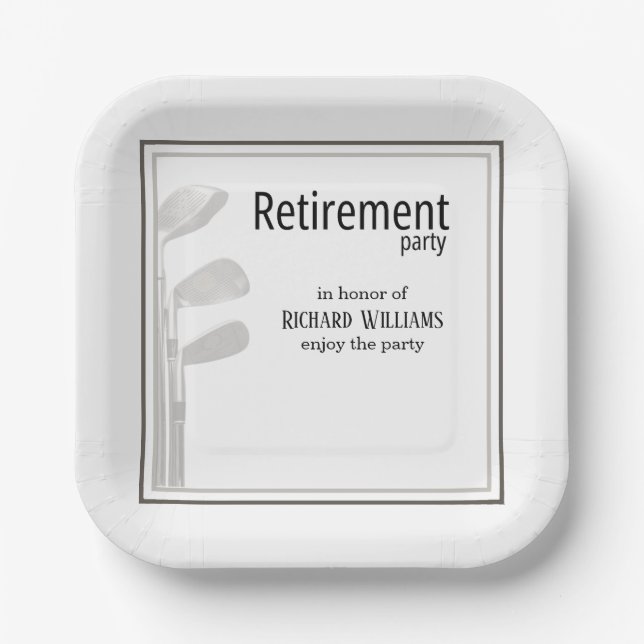 Rente Party Golf Modernes Unternehmen Schwarz-weiß Pappteller (Vorderseite)