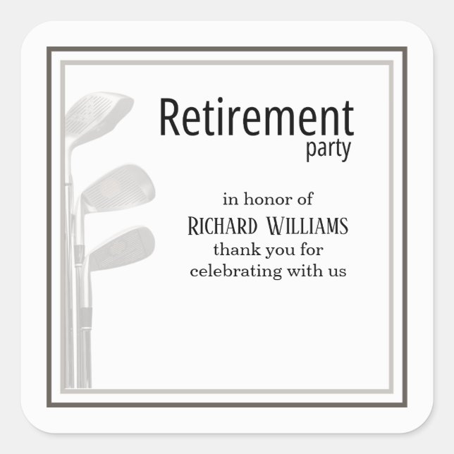 Rente Party Golf Modernes Unternehmen Schwarz-weiß Quadratischer Aufkleber (Vorderseite)