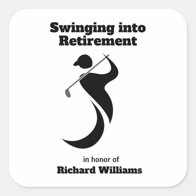 Rente Party Golfspieler schwingen in modernem Stil Quadratischer Aufkleber (Vorderseite)