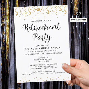 Rente Party Modernes Gold Confetti Streamer Einladung