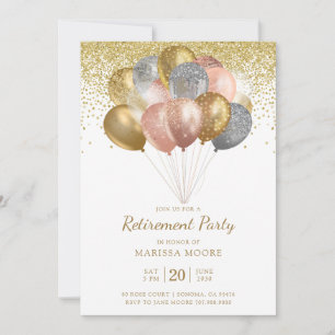 Rente Party Rose Gold Silver Gold Balloons Einladung
