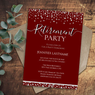 Rente Party Wein und Silver Confetti Einladung