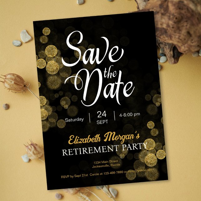 Renten Party Gold Confetti Save the Date Einladung (Retirement Party Gold Confetti Save the Date Invitation)