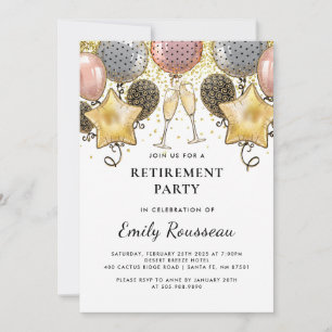 Renten Party Gold Glitzer Confetti Balloons Einladung