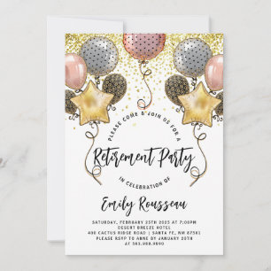 Renten Party Gold Glitzer Confetti Balloons Einladung