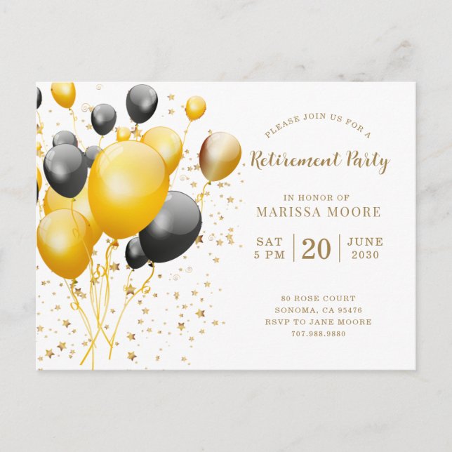 Renten Party Gold Rose und Gold Ankündigungspostkarte (Vorderseite)