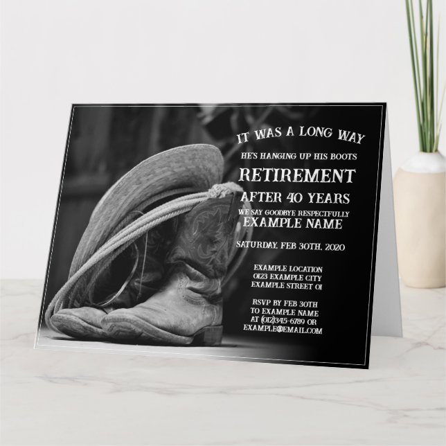 Rentenankündigung mit Cowboyhut und Stiefeln Karte (Vorderseite)