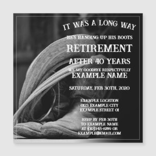 Rentenankündigung mit Cowboyhut und Stiefeln Magnetkarte