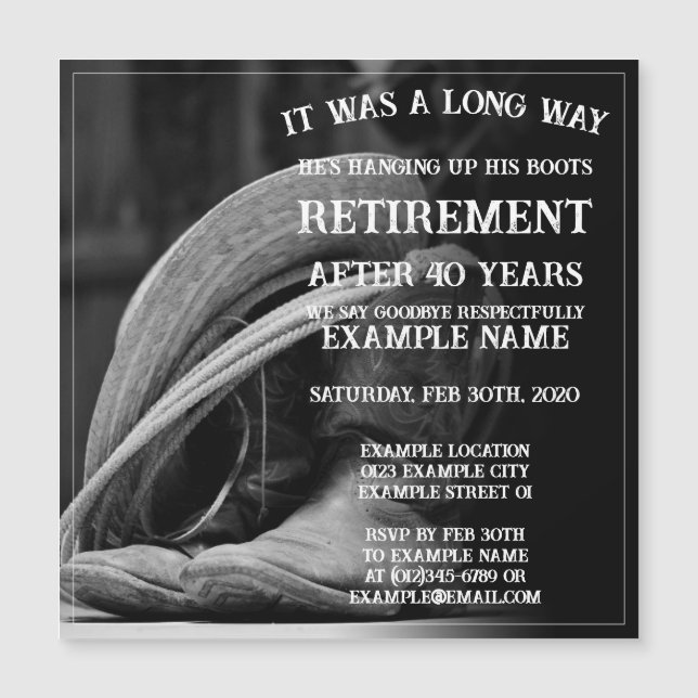 Rentenankündigung mit Cowboyhut und Stiefeln Magnetkarte (Vorderseite)