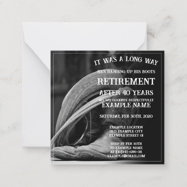 Rentenankündigung mit Cowboyhut und Stiefeln Mitteilungskarte (Vorderseite)