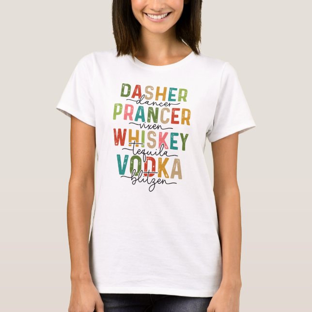 Rentier and Drinks Weihnachtsfest T-Shirt (Vorderseite)