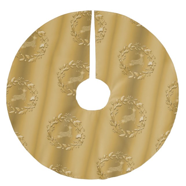 Rentier and Wreaths Gold Weihnachten Polyester Weihnachtsbaumdecke (Vorderseite)