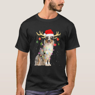 Rentier Australian Shepherd Dog with Christmas Li T-Shirt