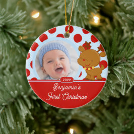 Rentier Baby Boy Foto Weihnachtsdekoration Keramik Ornament