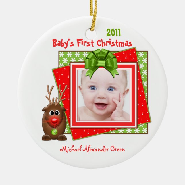 Rentier Baby's First Christmas Foto Ornament (Vorne)