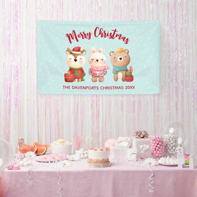Rentier, Bären & Kaninchen Frohe Weihnachten Banner (Party)