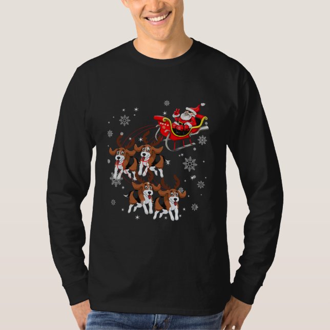 Rentier Beagle Dog Pulling Santa Claus Sleigh T-Shirt (Vorderseite)