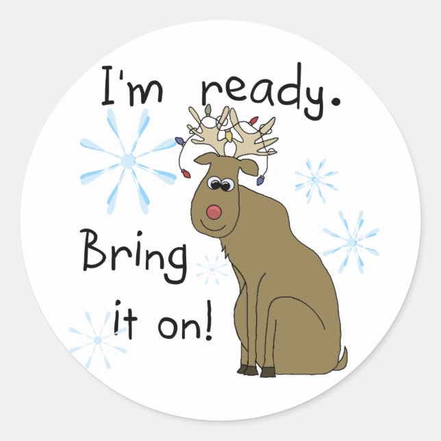Rentier Bereit für Weihnachtsgeschenke und Geschen Runder Aufkleber (Vorderseite)