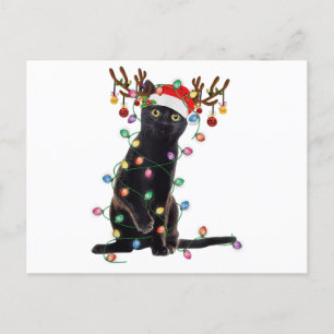 Rentier Black Cat Christmas Lights Funny Cat Liebe Feiertagspostkarte