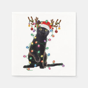 Rentier Black Cat Christmas Lights Funny Cat Liebe Serviette