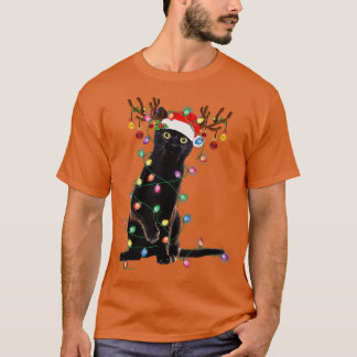 Rentier Black Cat Christmas Lights Funny Cat Liebe T-Shirt