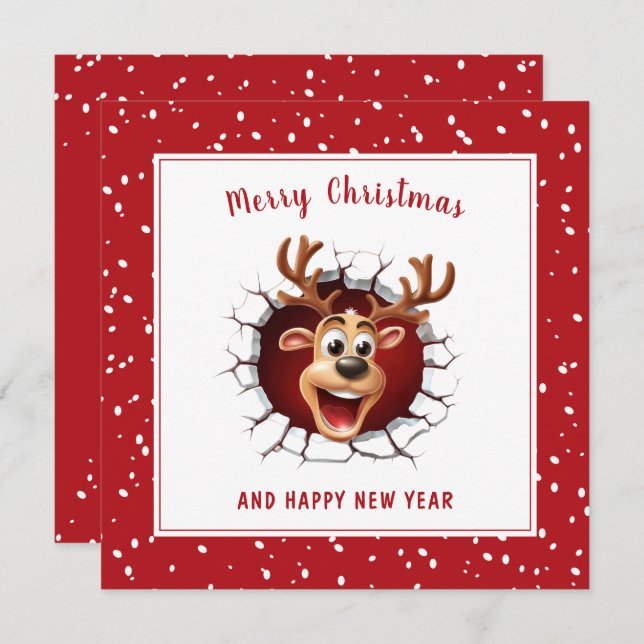 Rentier bricht durch die Weihnachtskarte Karte (Vorne/Hinten)