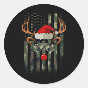 Rentier Camouflage American Flag Weihnachten Pajam Runder Aufkleber