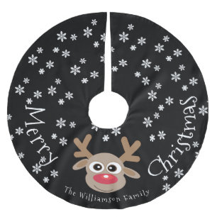 Rentier Cartoon Weihnachten Schwarz-weiße Schneefl Polyester Weihnachtsbaumdecke