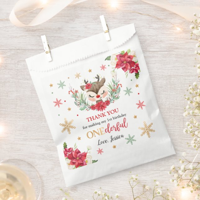 Rentier Christmas 1. Geburtstag Roter Winter Hirsc Geschenktütchen (Ausgeschnitten)